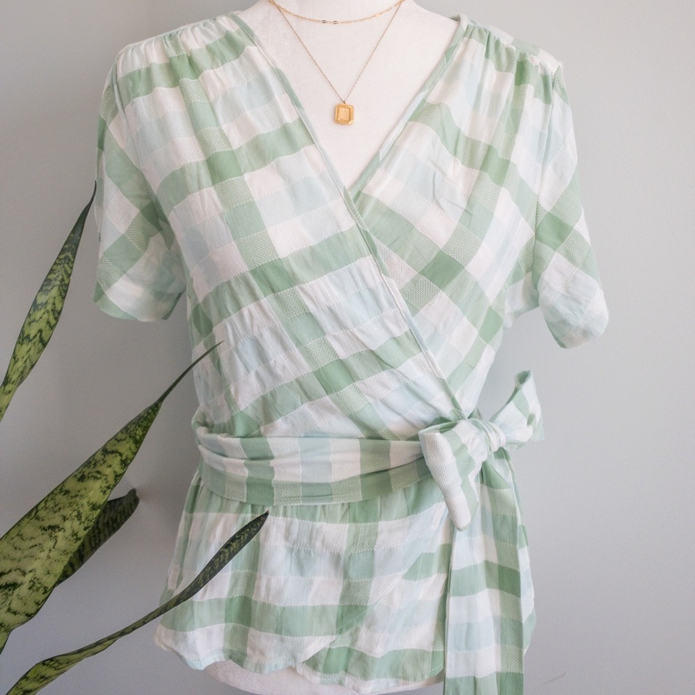 Checkered Wrap Blouse